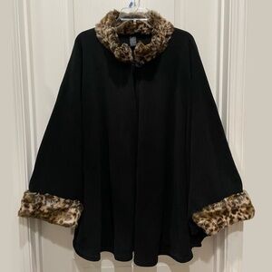 Y2K Leopard Trim Faux Fur Cape Jacket Size L-XL Luxury Designer Old Money Phoebe